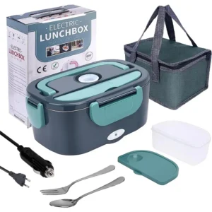 Elektryczny podgrzewany pojemnik na lunch 1,5 L 60 W do samochodu i biura Zielony