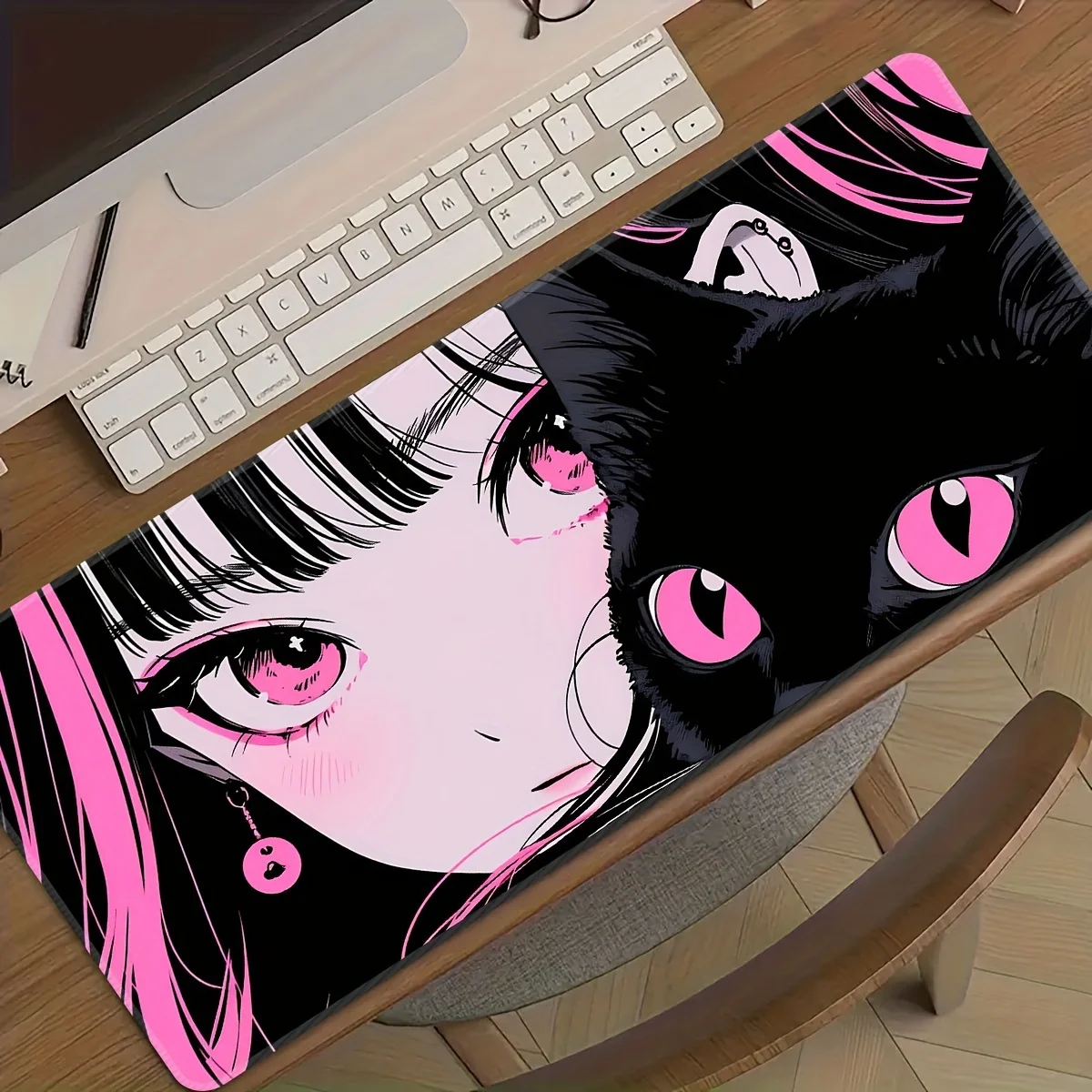 Podkładka pod mysz anime czarny kot duża na biurko