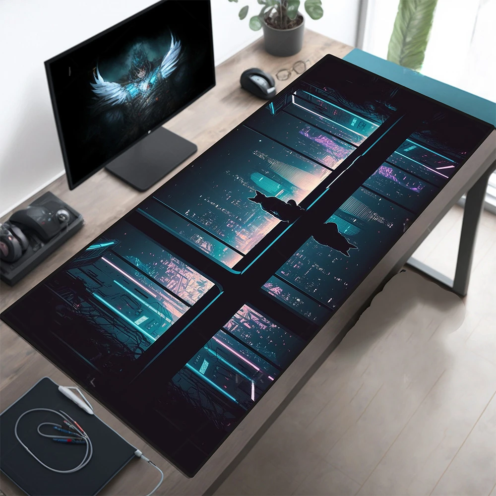 Podkładka pod mysz z kotem gotyckim – mata na biurko 900x400 mm XL Kawa