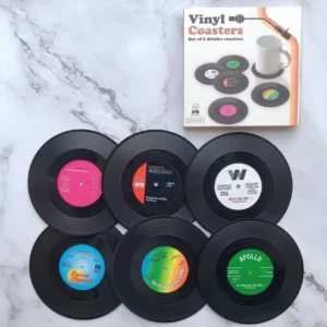 Podkładki pod kubki w stylu winylowej płyty retro zestaw Błękitny