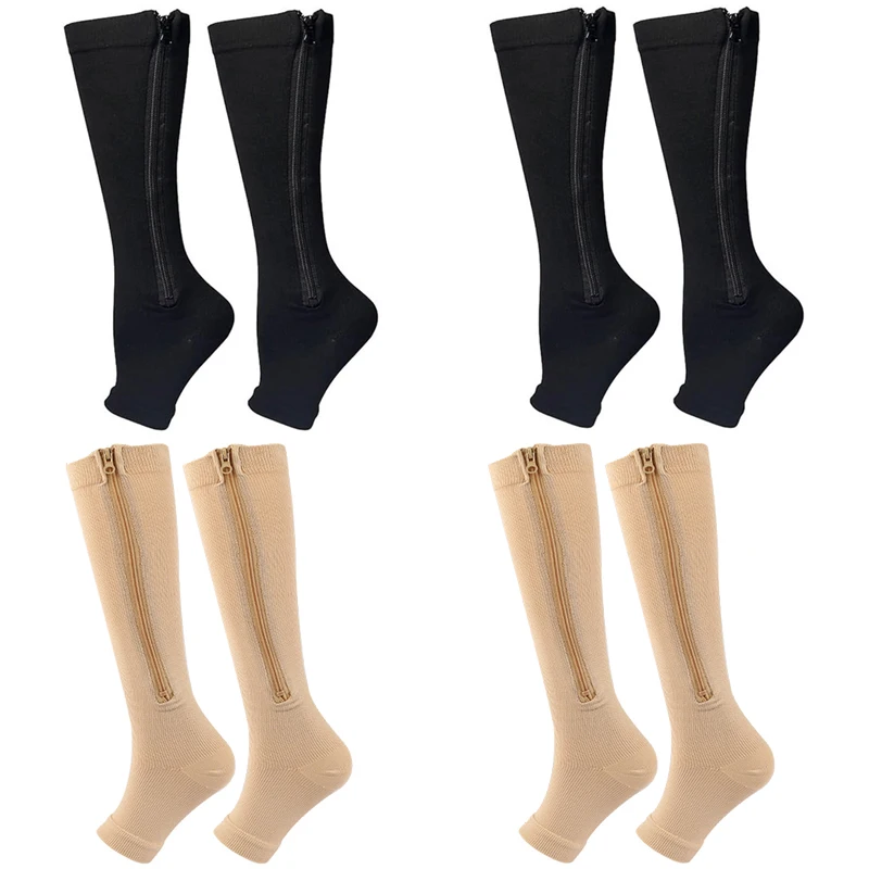 Podkolanówki uciskowe z zamkiem na żylaki i obrzęki 4pairs 2black2beige