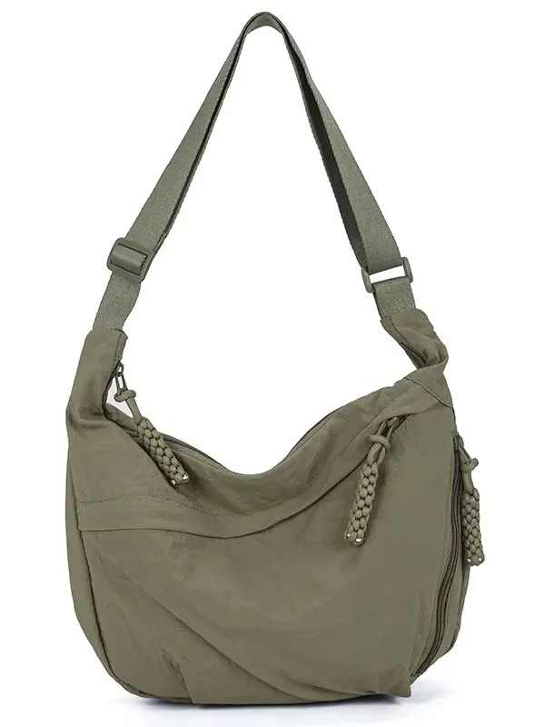 Pojemna nylonowa torba crossbody damska — tote i hobo w jednym Khaki