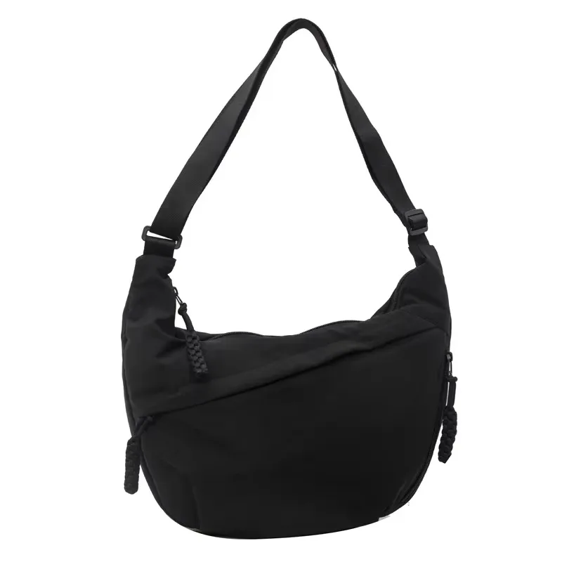 Pojemna nylonowa torba crossbody damska — tote i hobo w jednym Czarny