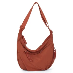 Pojemna nylonowa torba crossbody damska — tote i hobo w jednym Pomarańczowy