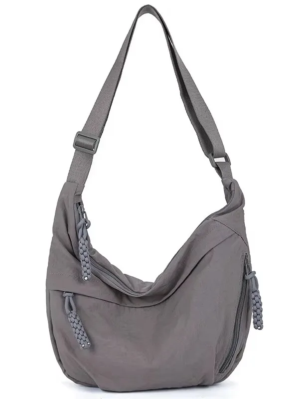 Pojemna nylonowa torba crossbody damska — tote i hobo w jednym Szary