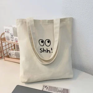 Pojemna płócienna torba shopper na ramię na zamek Biały