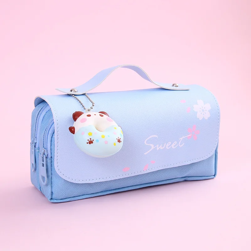 Pojemny piórnik antystresowy Kawaii do szkoły Granatowy