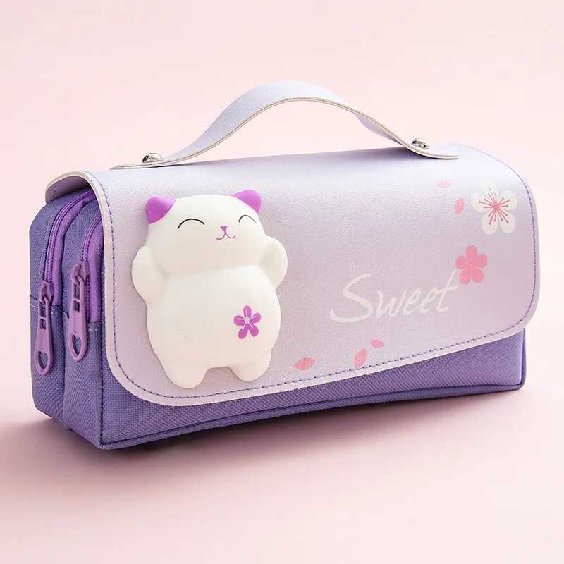 Pojemny piórnik antystresowy Kawaii do szkoły żółty