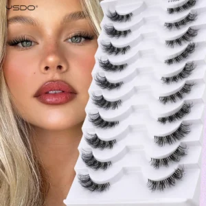 Pół rzęsy kocie oko przezroczyste naturalne 3D Mink, 5 lub 10 par Ciepły żółty