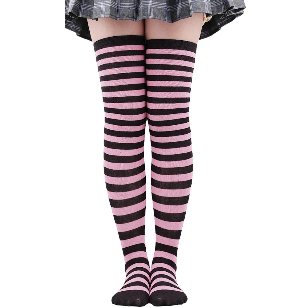 Pończochy w paski nad kolano w stylu Y2K Harajuku Lolita Beżowy