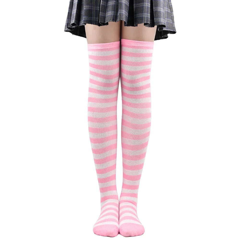 Pończochy w paski nad kolano w stylu Y2K Harajuku Lolita Biały