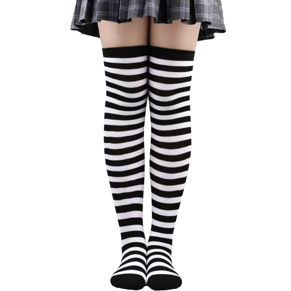 Pończochy w paski nad kolano w stylu Y2K Harajuku Lolita Srebrny