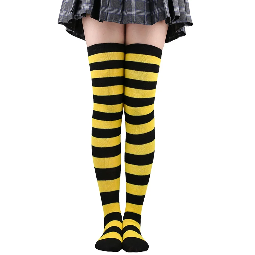 Pończochy w paski nad kolano w stylu Y2K Harajuku Lolita Szary