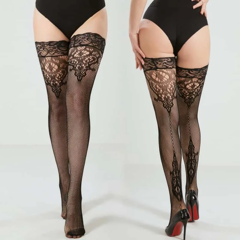 Pończochy damskie z koronką plus size do uda 1136
