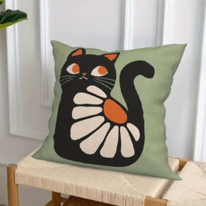 Poszewka na poduszkę w koty i kwiaty 45x45 Czarny