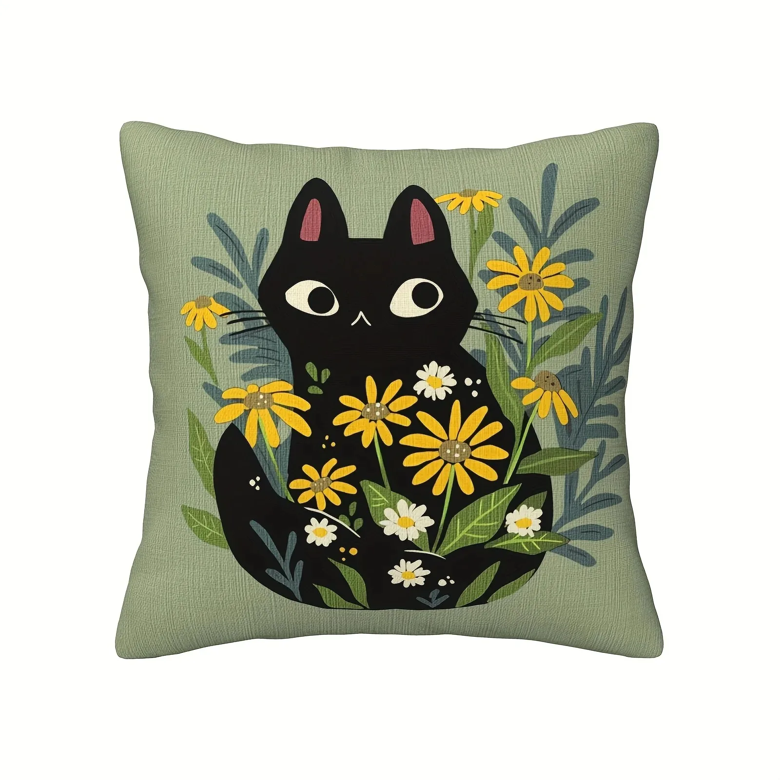 Poszewka na poduszkę w koty i kwiaty 45x45 Zielony