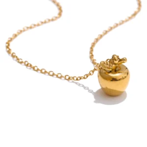 Pozłacany komplet z jabłkiem: naszyjnik i kolczyki ze stali Yh5511a g necklace