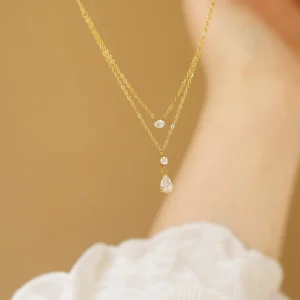 Pozłacany naszyjnik choker z cyrkonią w kształcie kropli Złoty
