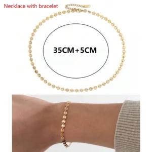 Pozłacany naszyjnik choker z okrągłą zawieszką ze stali Set