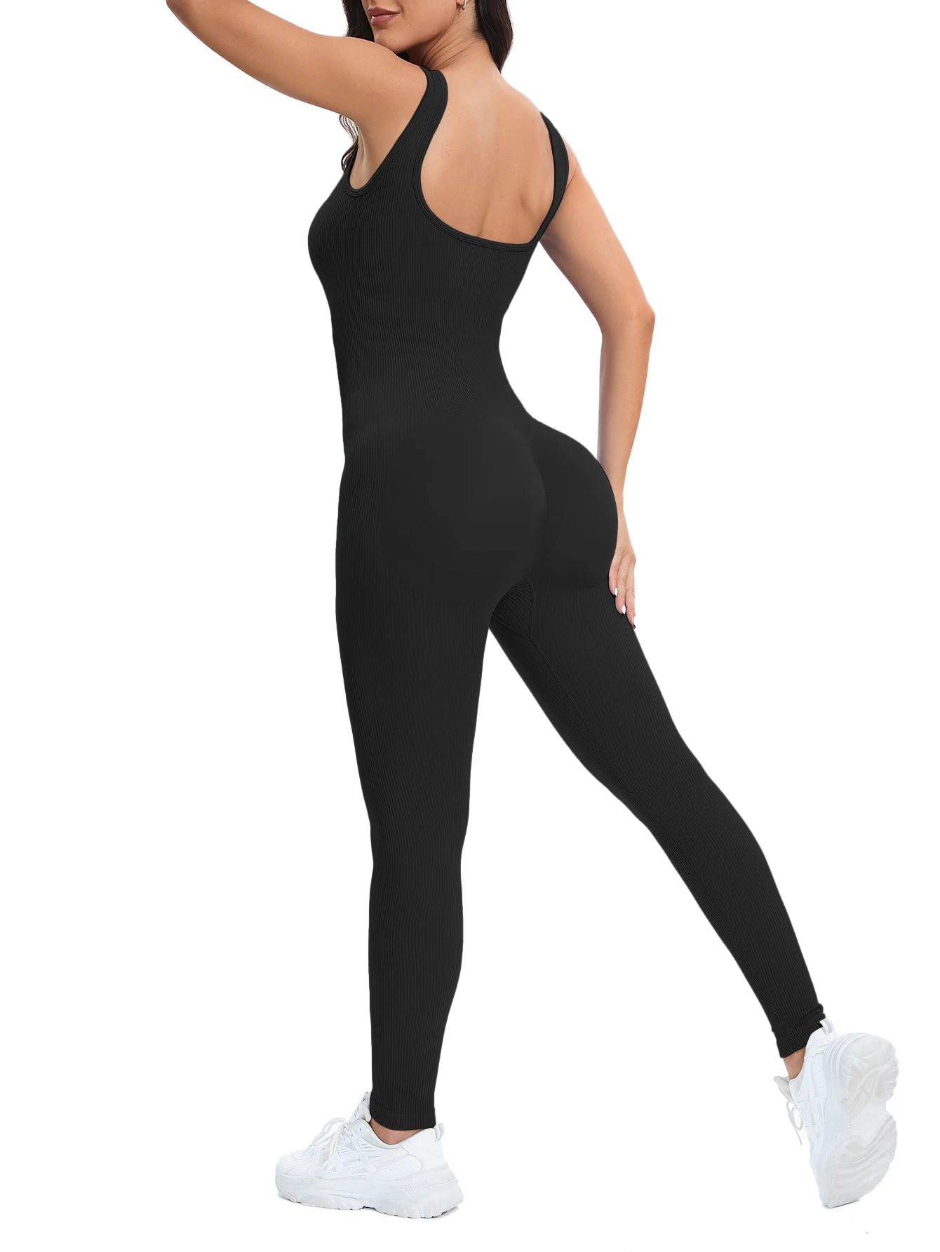 Prążkowane body modelujące z wbudowanym biustonoszem bez rękawów Czarny