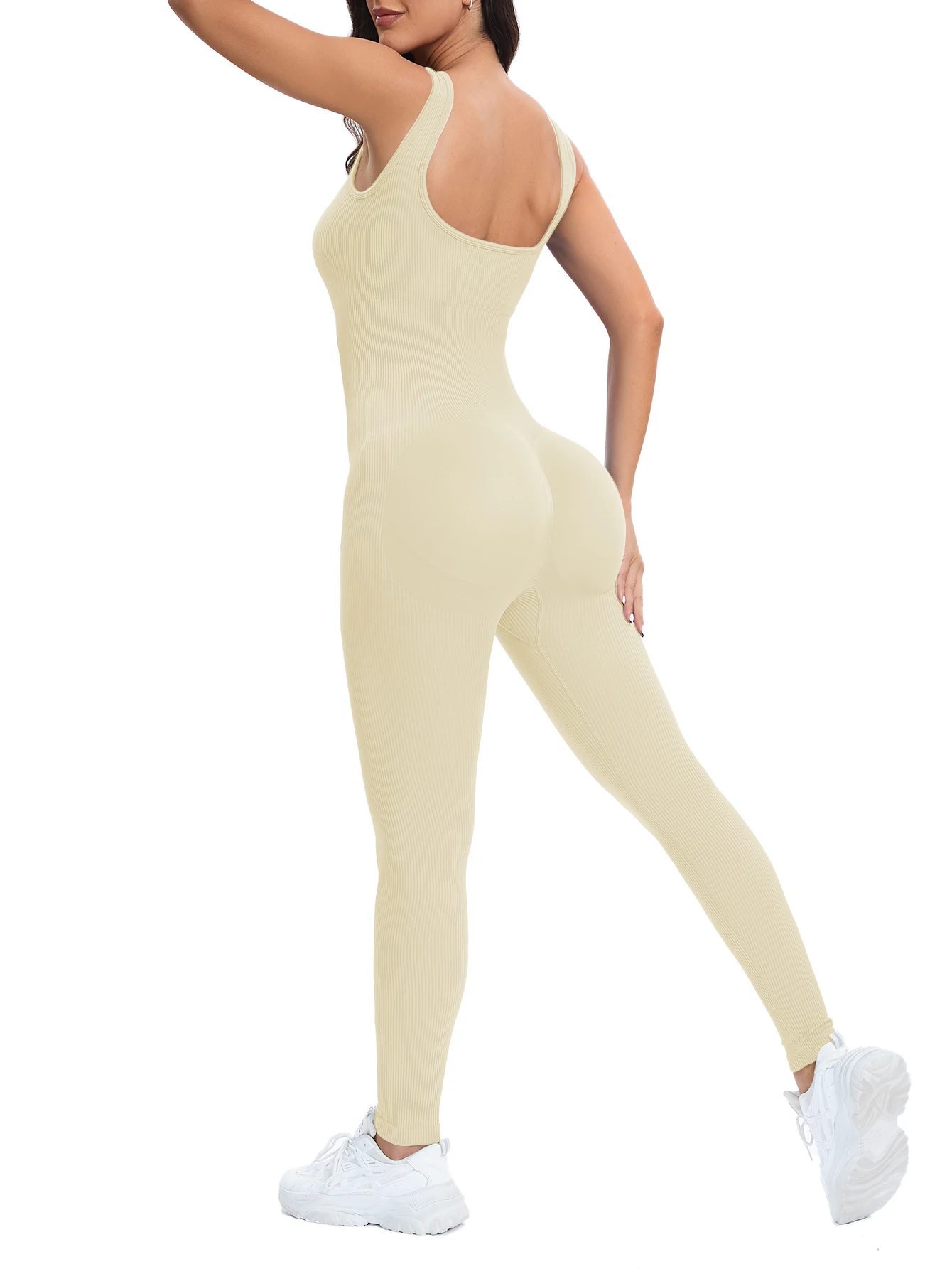 Prążkowane body modelujące z wbudowanym biustonoszem bez rękawów Khaki