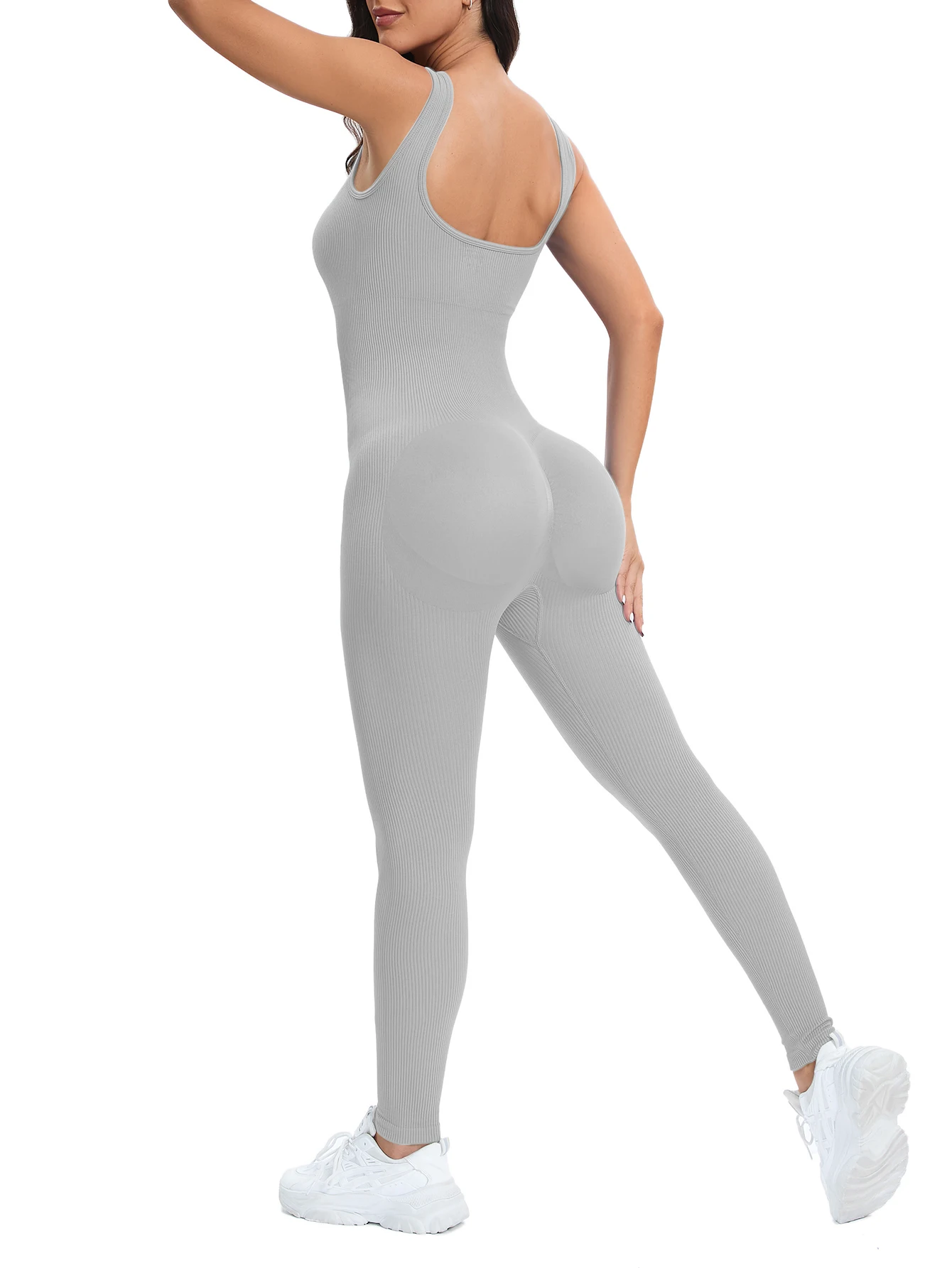 Prążkowane body modelujące z wbudowanym biustonoszem bez rękawów Szary