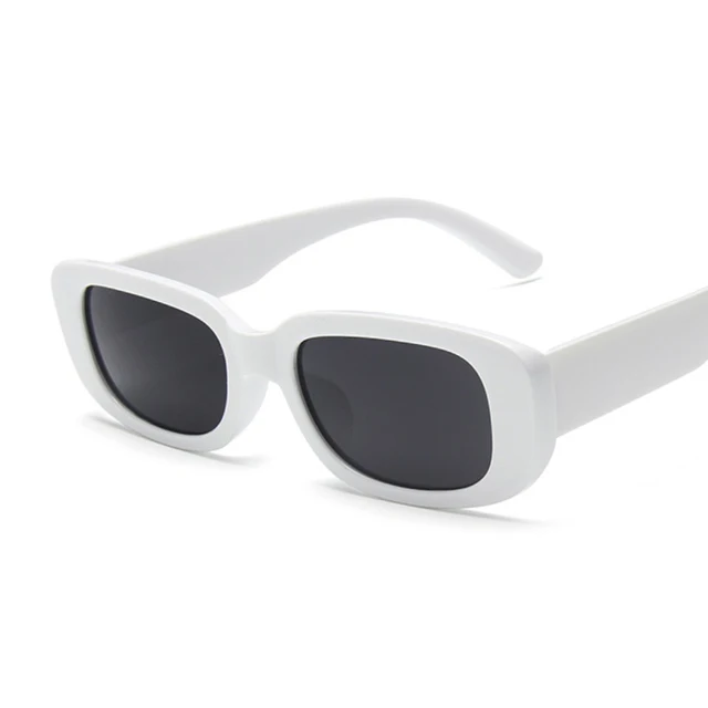 Prostokątne okulary przeciwsłoneczne damskie w stylu vintage Biały