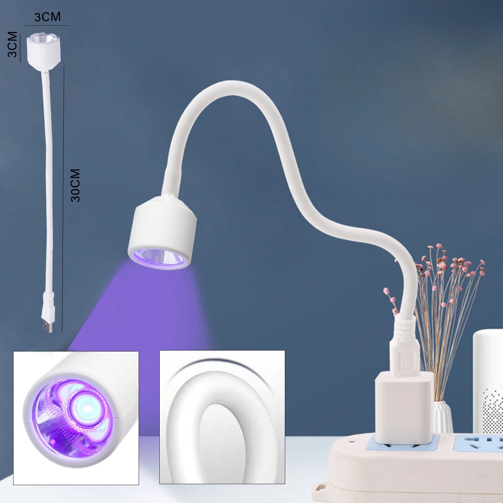 Przenośna lampa LED UV do paznokci USB 360 stopni do utwardzania żelu 30CM