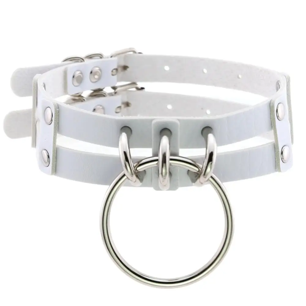 Przezroczysty choker punk z dużym kółkiem – gotycka obroża dla kobiet Biały