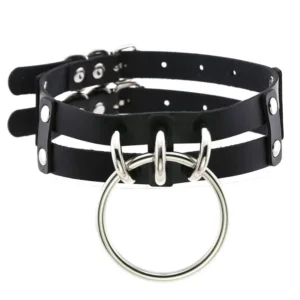 Przezroczysty choker punk z dużym kółkiem - gotycka obroża dla kobiet Czarny