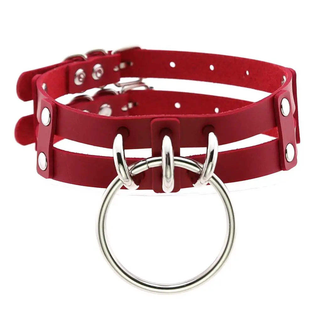 Przezroczysty choker punk z dużym kółkiem - gotycka obroża dla kobiet Czerwony