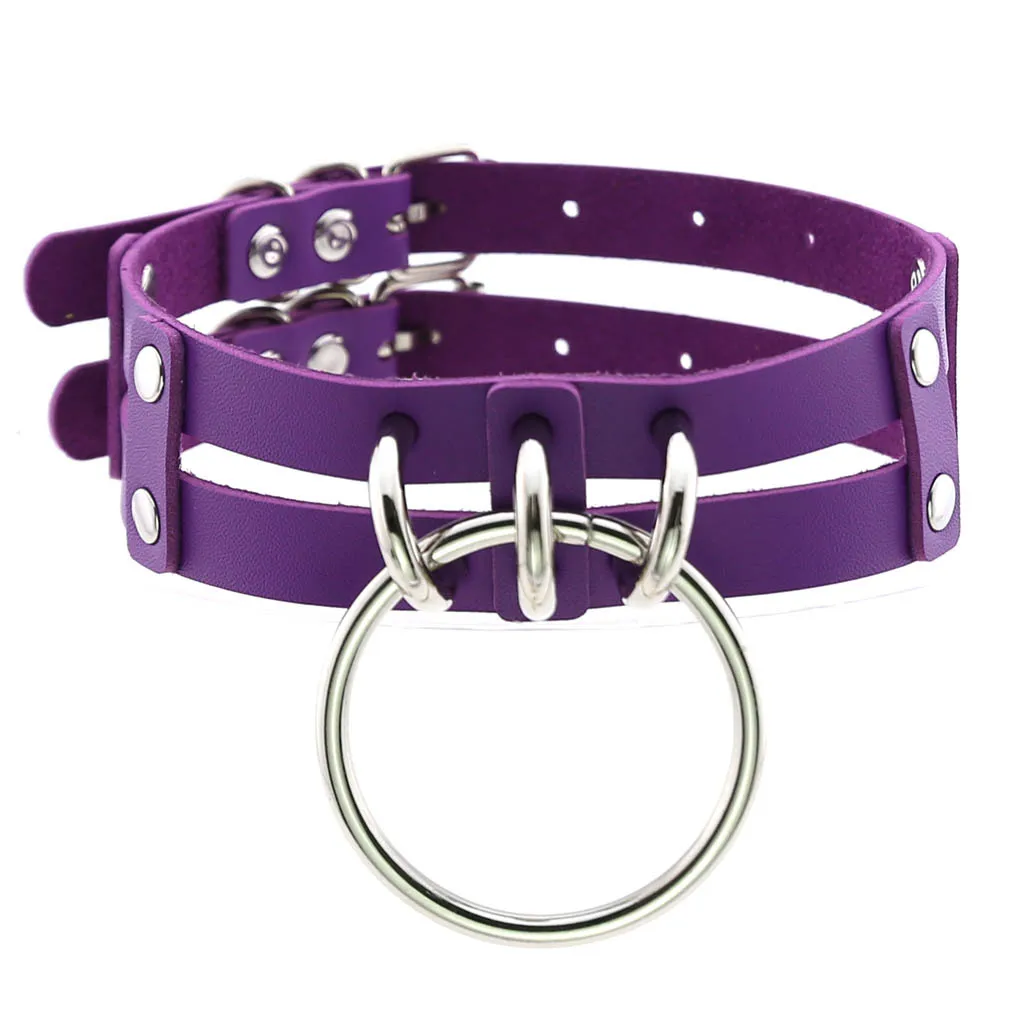Przezroczysty choker punk z dużym kółkiem - gotycka obroża dla kobiet Fioletowy