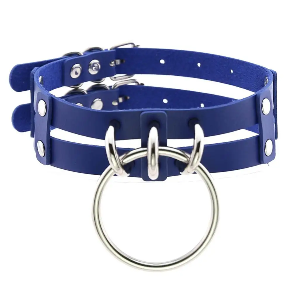 Przezroczysty choker punk z dużym kółkiem – gotycka obroża dla kobiet Niebieski