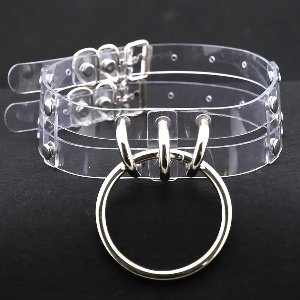 Przezroczysty choker punk z dużym kółkiem - gotycka obroża dla kobiet Przezroczysty