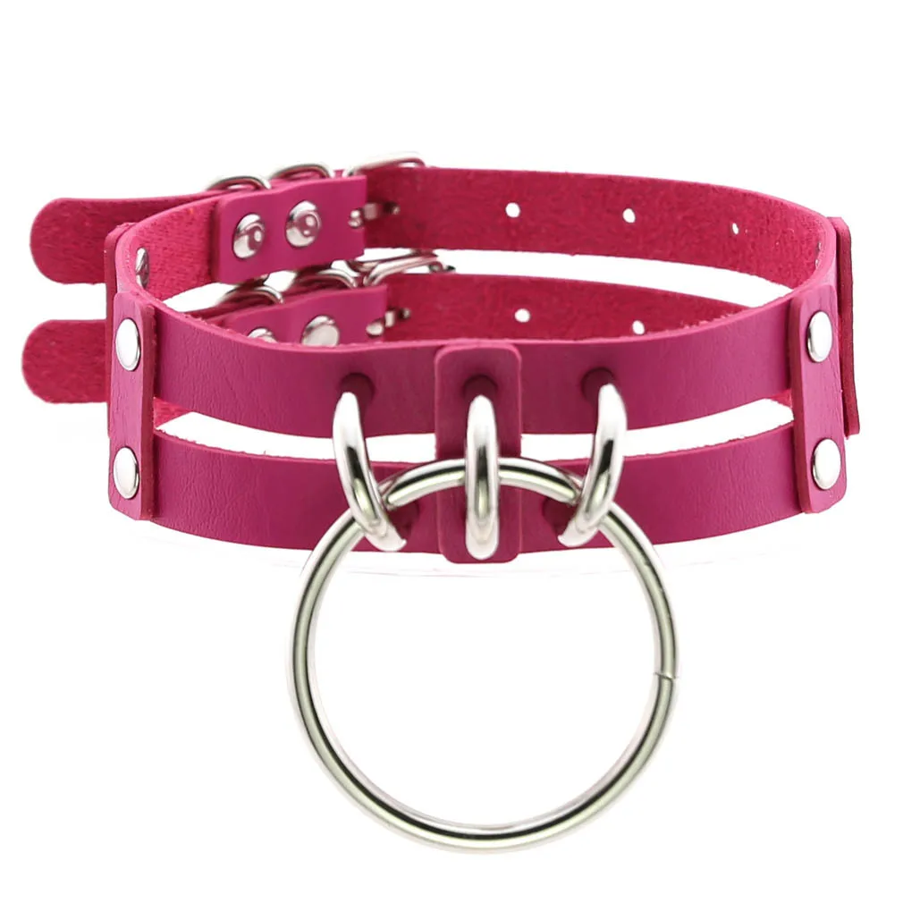 Przezroczysty choker punk z dużym kółkiem - gotycka obroża dla kobiet Różowo czerwony
