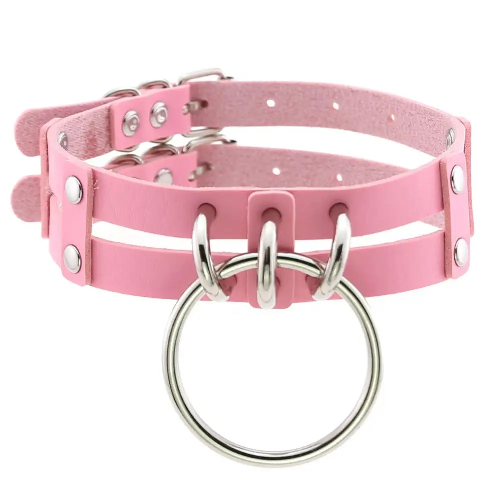 Przezroczysty choker punk z dużym kółkiem – gotycka obroża dla kobiet Różowy
