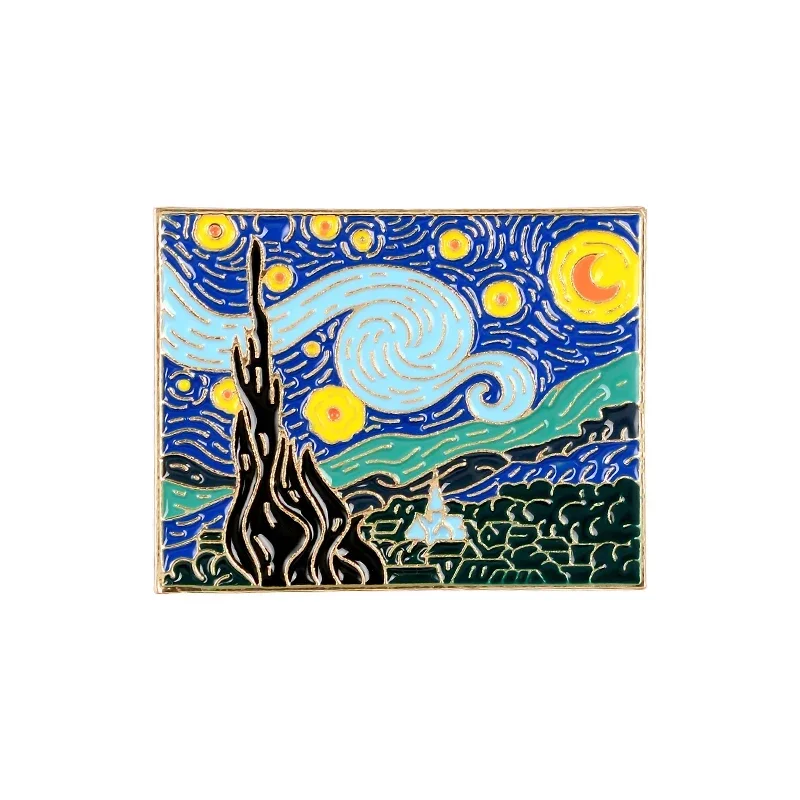Przypinka emaliowana czarny kot Van Gogh sztuka Niebieski ocynkowany