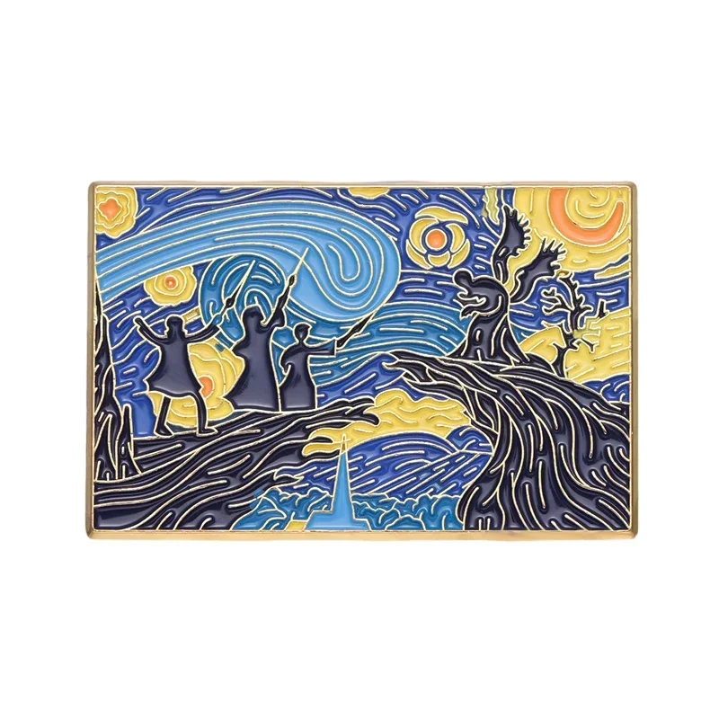 Przypinka emaliowana czarny kot Van Gogh sztuka żaden