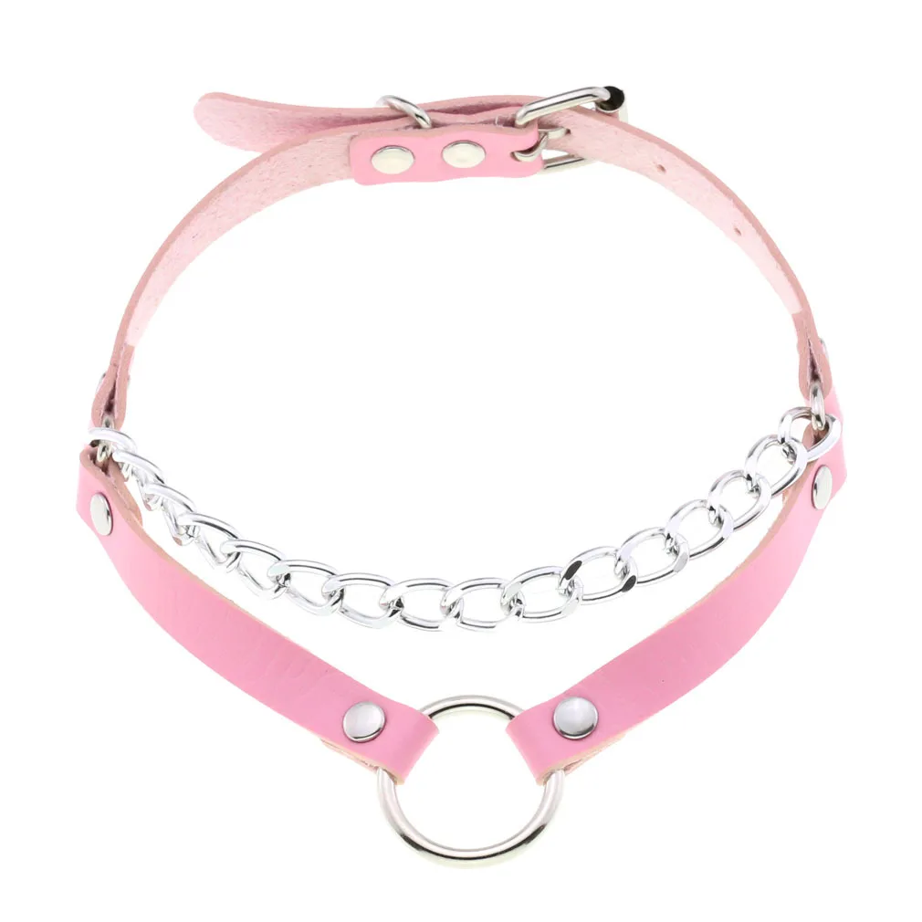 Punk różowy choker z koronki i ekoskóry z zawieszką Pinkcircle