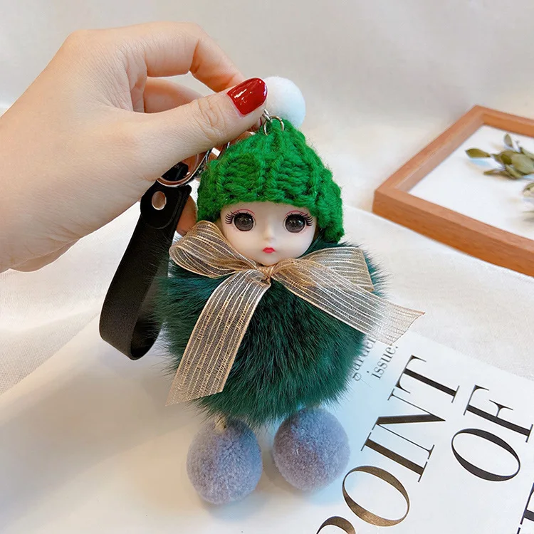 Puszysty brelok śpiąca laleczka pompon do torebki i kluczy Ky 060