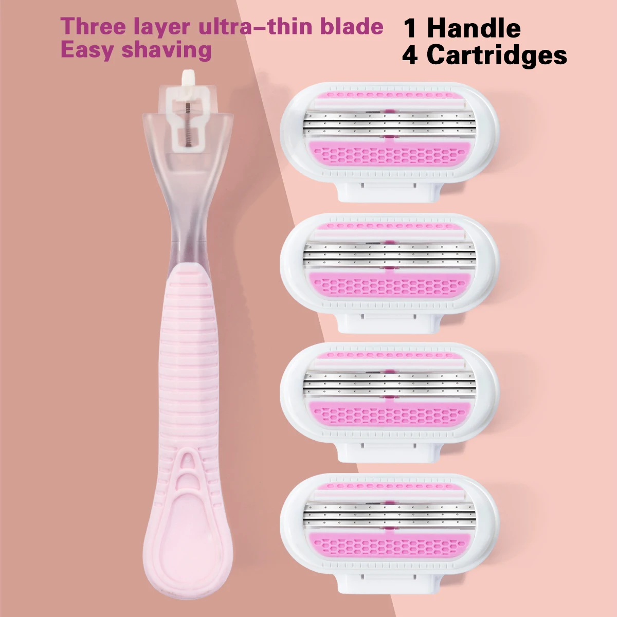 Ręczna maszynka do golenia damska z wymiennymi ostrzami 1 handle 4 blade (f)