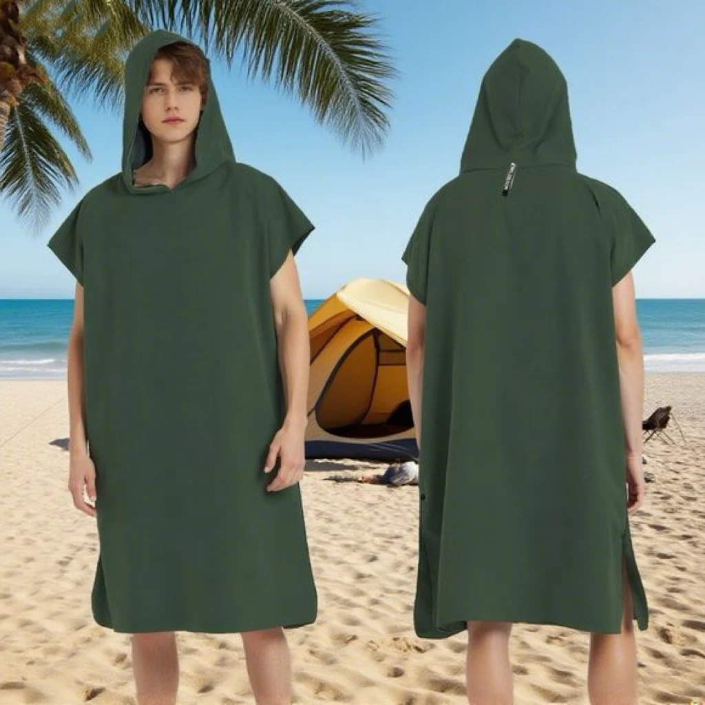 Ręcznik szlafrok z kapturem z mikrofibry kąpiel plaża podróż Khaki