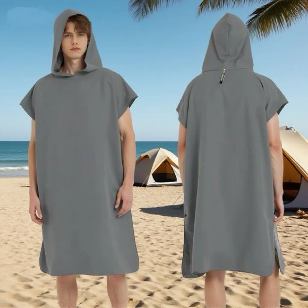 Ręcznik szlafrok z kapturem z mikrofibry kąpiel plaża podróż Ciemnoszary