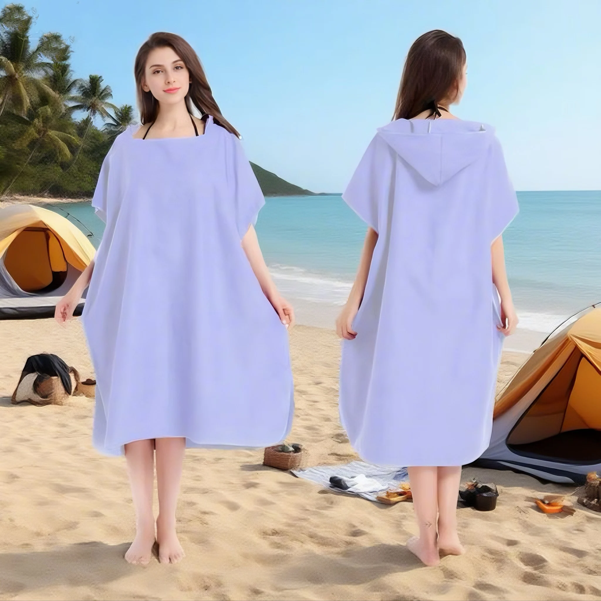 Ręcznik szlafrok z kapturem z mikrofibry kąpiel plaża podróż Fioletowy/фиолетовый