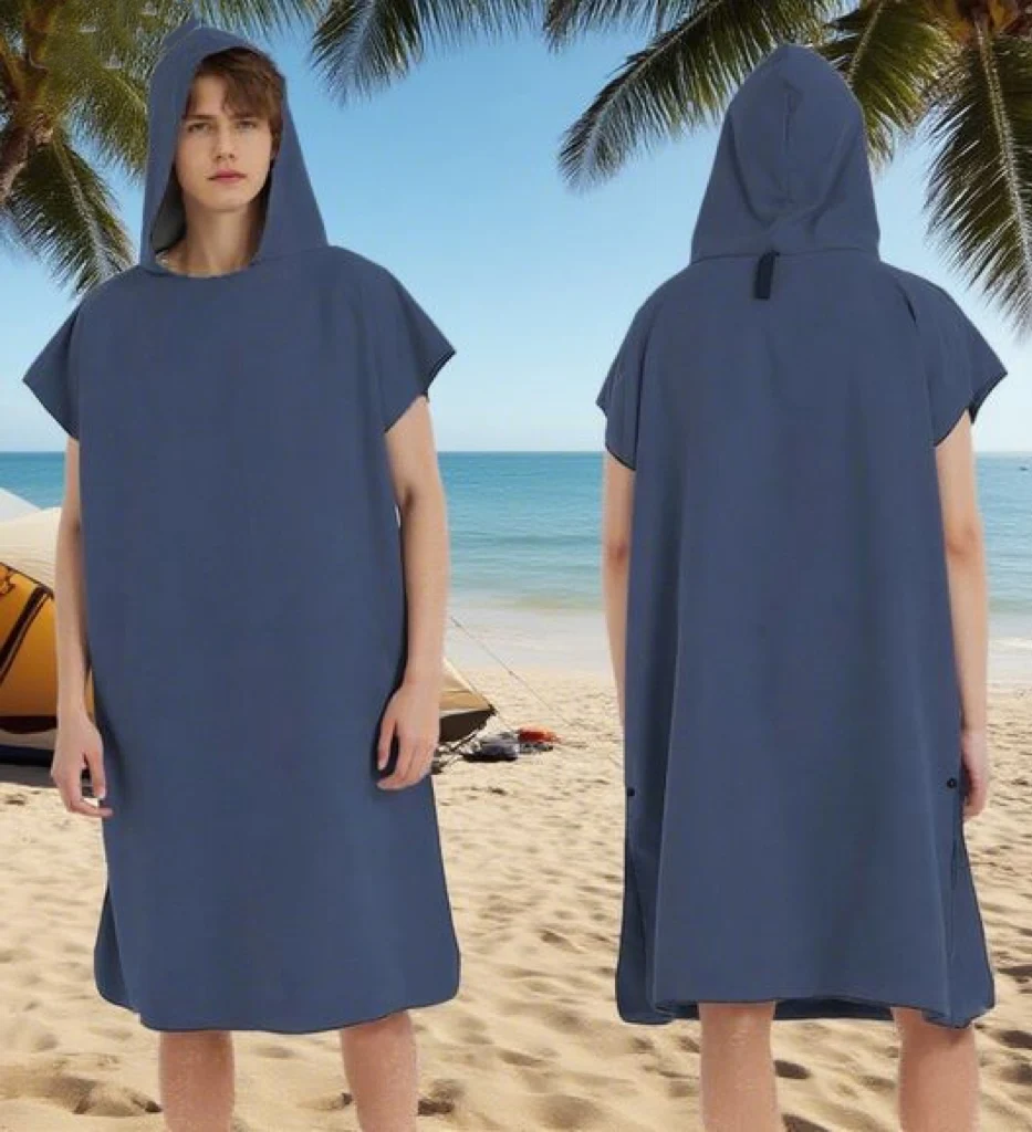 Ręcznik szlafrok z kapturem z mikrofibry kąpiel plaża podróż Granatowy