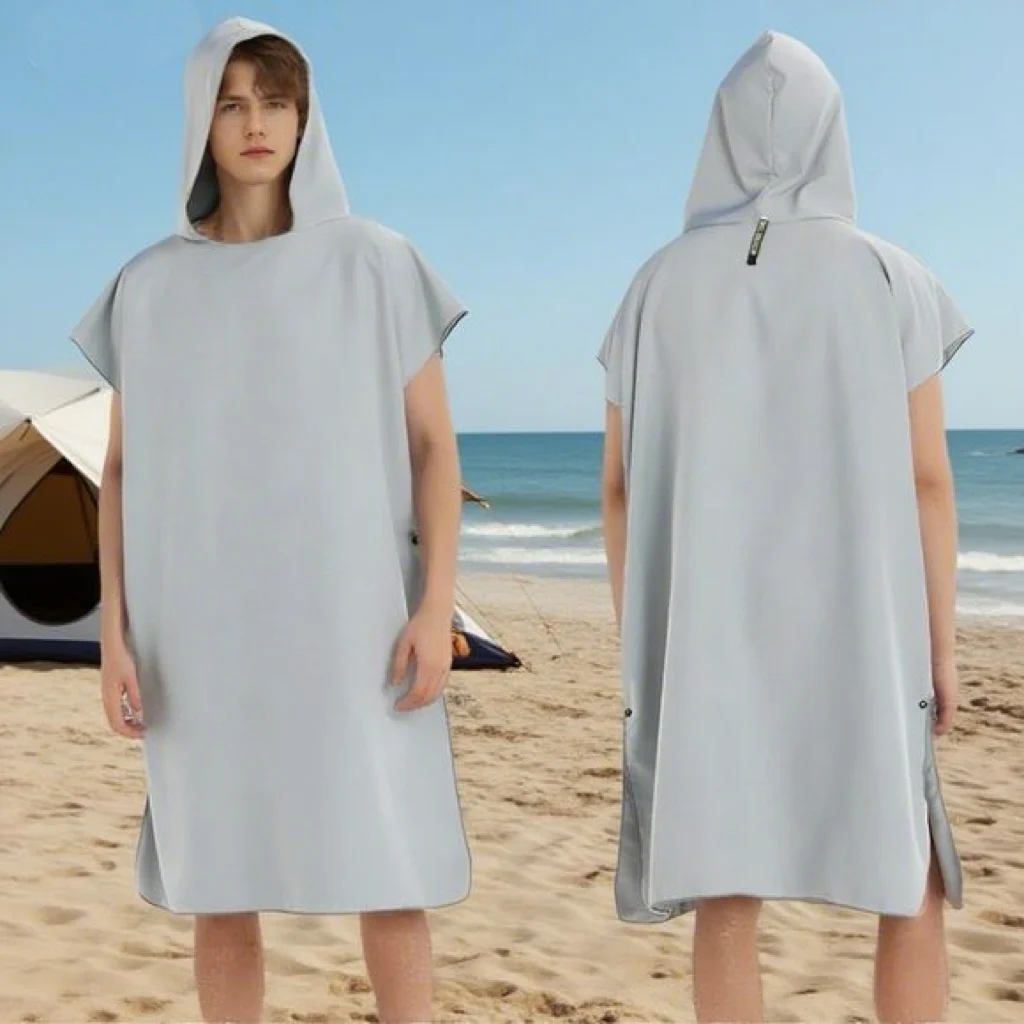 Ręcznik szlafrok z kapturem z mikrofibry kąpiel plaża podróż Jasnoszary