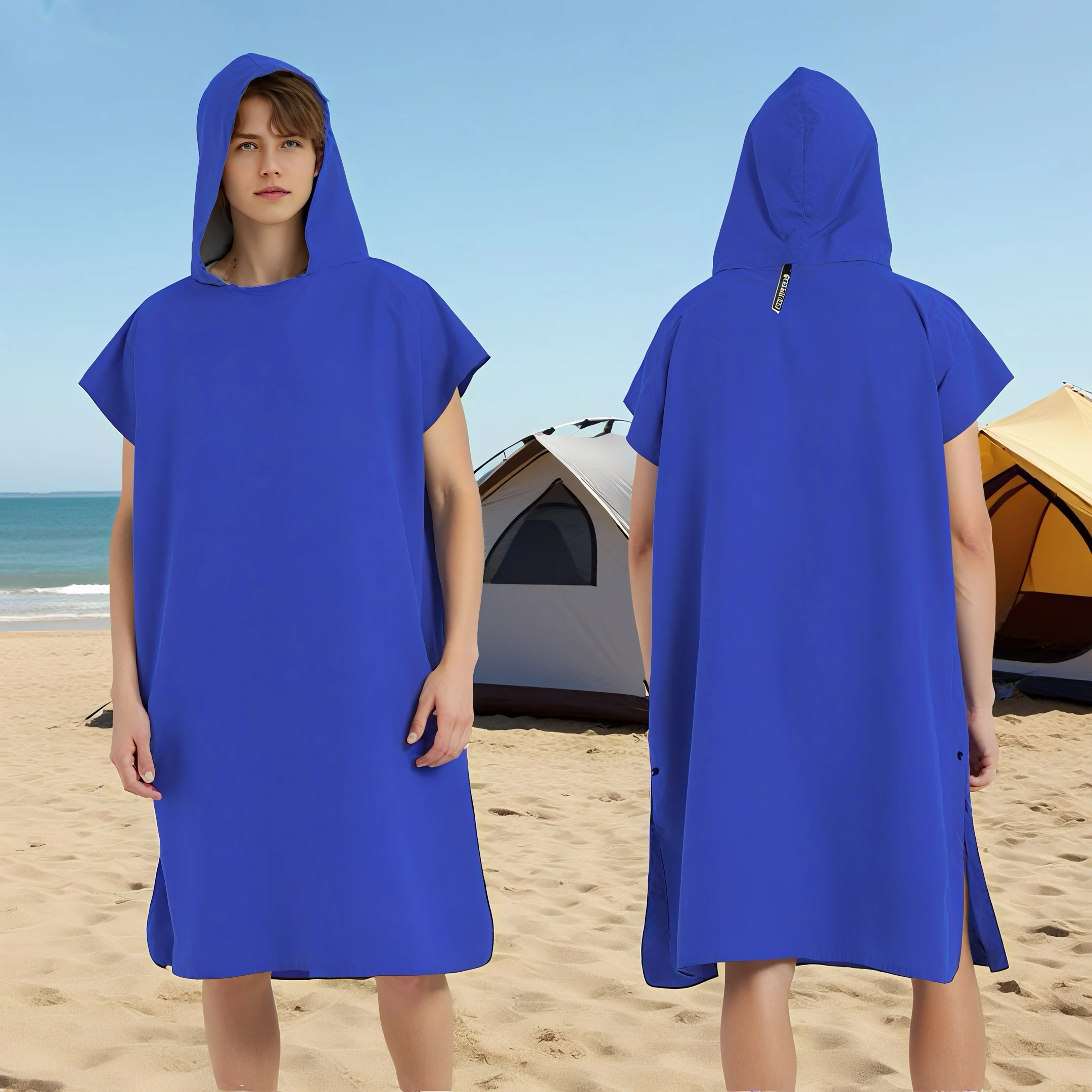 Ręcznik szlafrok z kapturem z mikrofibry kąpiel plaża podróż Niebieski