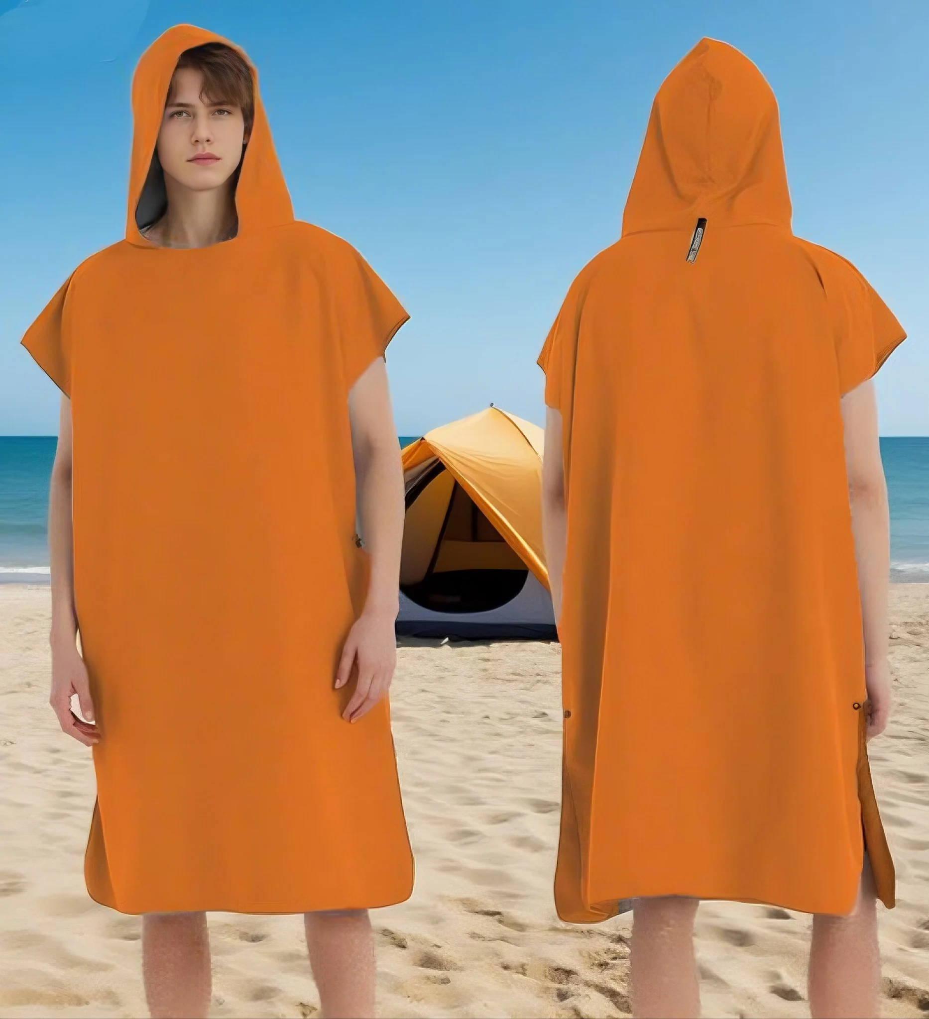 Ręcznik szlafrok z kapturem z mikrofibry kąpiel plaża podróż Pomarańczowy