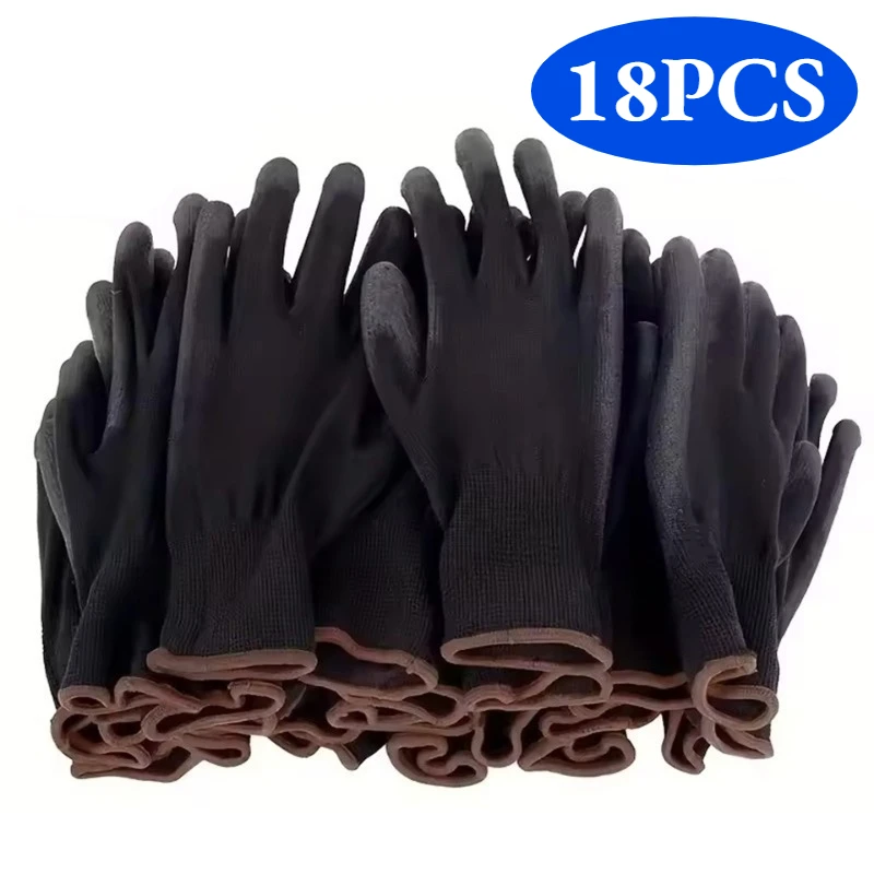 Rękawice robocze powlekane PU, antypoślizgowe, zestaw 18PCS