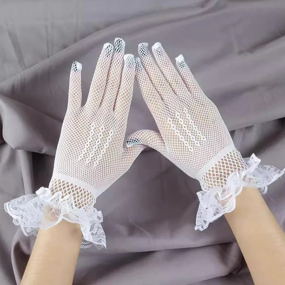 Rękawiczki Lolita koronkowe gotyckie damskie cienkie mitenki Khaki